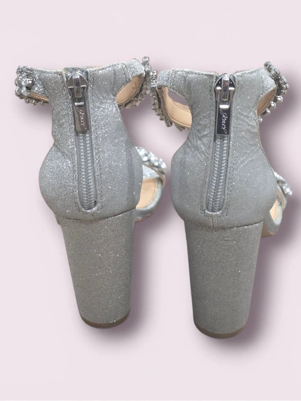 Jewel Badgley Mischka Silver Crystal-Embellished Ankle-Strap Heels